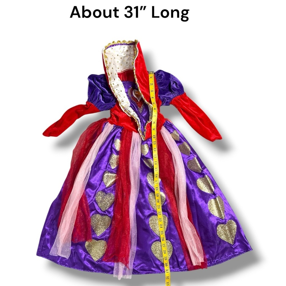 Alice Wonderland Costume Queen of Hearts Red Purple Gold Cracker Barrel Girl 4/5 - Picture 7 of 16